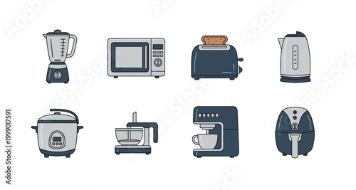 set of kitchen appliances icons on transparent background