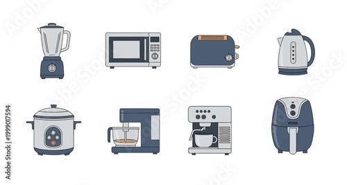 set of kitchen appliances icons on transparent background