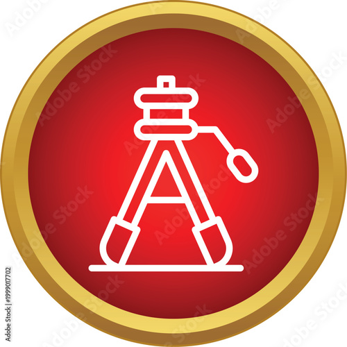 White outline tripod with a crank handle in a red and gold circle