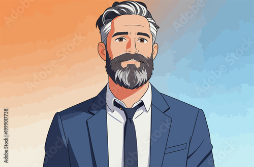 Stylish Middle Aged Businessman Portrait Illustration