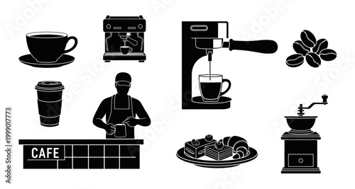 coffee related icons set on transparent background high quality