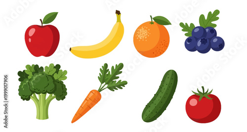 collection of fruits and vegetables icons on transparent background