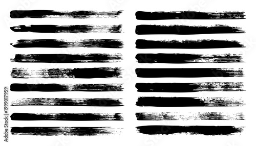 Long grunge brush strokes, lines, ink smudges, hand-drawn scribble shapes. Handmade sketchy marks, stains, charcoal streaks. Paint textures, dry brush effect. Marker underline. Vector illustration