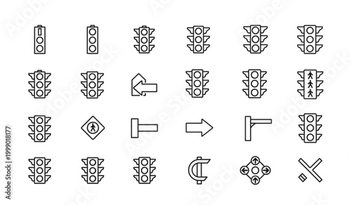 Картината върху платно Traffic light outline icon set vector stoplight symbols with direction and pedes