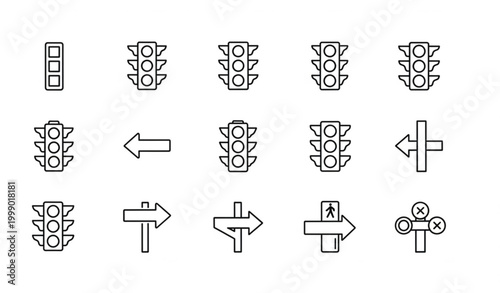 Canvas-taulu Traffic light outline icon set vector stoplight symbols with direction and pedes