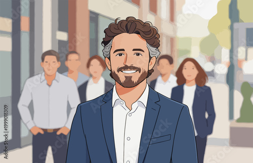 Confident Business Team Leader Standing on Urban Street