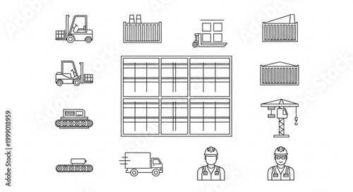Industrial logistics and transportation icons set.