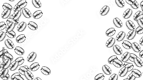 Coffee Beans Decorative Banner Black and White Vector, Line Art Food Frame Illustration, Minimal Clipart Design