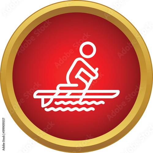 Person stand up paddleboarding on water, summer sport activity pictogram