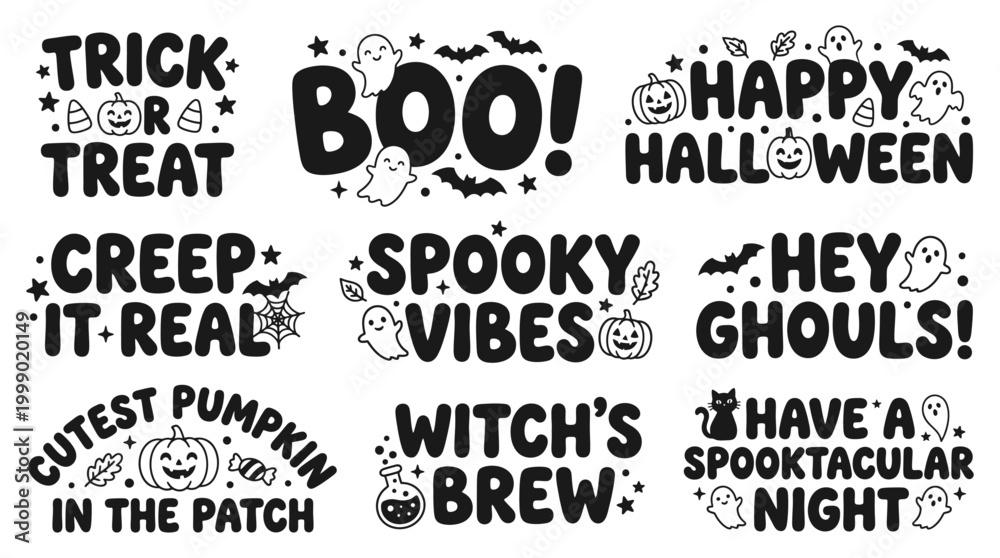 Obraz premium Playful Cute Halloween Typography Black Vector Bundle with Doodles