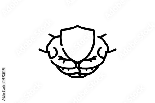 Protection security insurance icon. Modern professional minimal line vector icon representing safety coverage trust clarity and clean visual designs. black line object isolated on white background