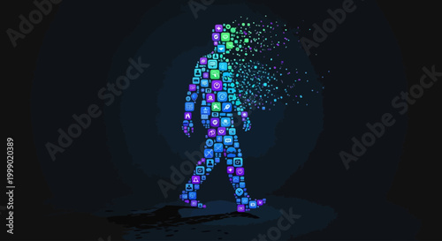Humanity Dissolving into Digital Fragments A Metaphor for Technological Integration and Identity Transformation