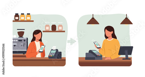 contactless payment process illustration on transparent background