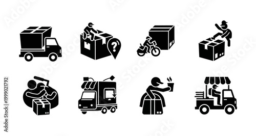 delivery service icons set on transparent background
