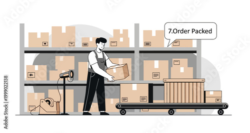 Fotografía warehouse worker packing order on transparent background