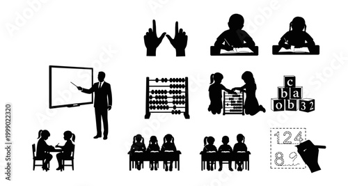education silhouettes collection on transparent background high quality
