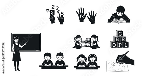 education icons set on transparent background high quality