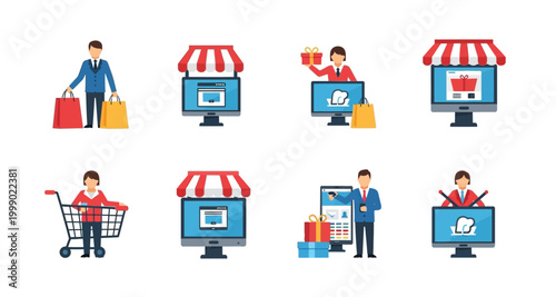 set of e commerce icons on transparent background