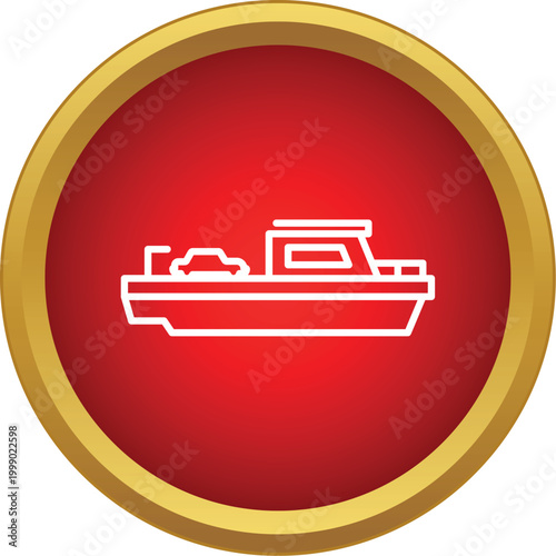 Car ferry icon on a red circle with golden border representing marine transportation