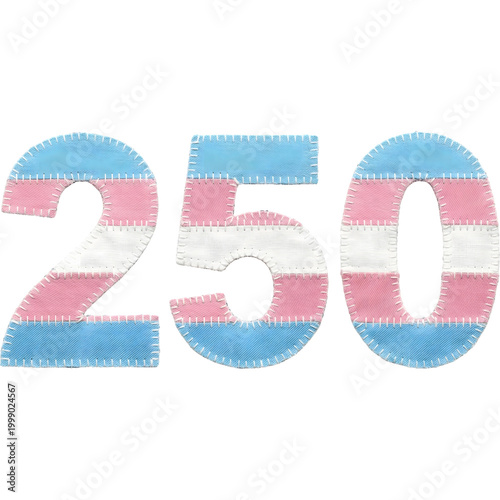 Transgender Pride Flag Number 250 USA anniversary patch graphic alphabet patchwork craft design illustration