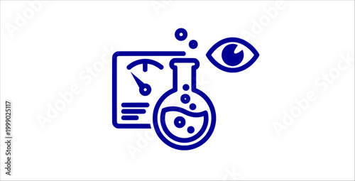 Science laboratory analysis flat icons set. chemistry research, lab experiment, flask liquid, gauge meter, vision eye, innovation technology, data monitoring, testing