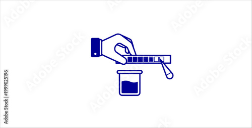 Urine test analysis medical icon outline style. hand holding strip, diagnostic testing, sample container, laboratory check, healthcare monitoring, fluid analysis
