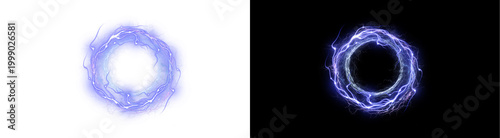 Fotografie A PNG image of Intense glowing blue electrical energy ring with vibrant lightnin