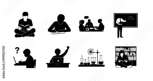 education icons set on transparent background high quality