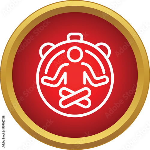 Person meditating in lotus pose inside a stopwatch icon on a red background