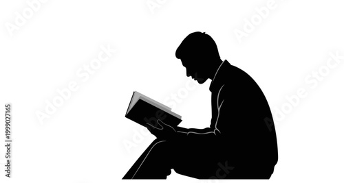 silhouette of man reading book on transparent background