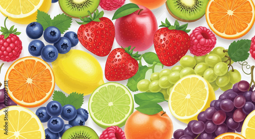 Colorful illustration of various fruits
