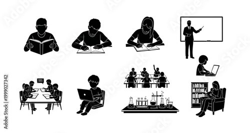 education icons set on transparent background high quality