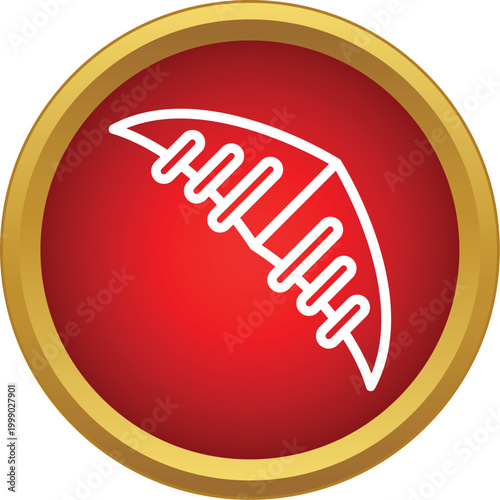 Hang glider wing symbol on a round red button with a gold frame