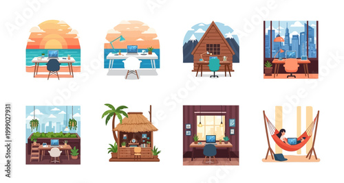 various workspaces illustrated on transparent background high quality