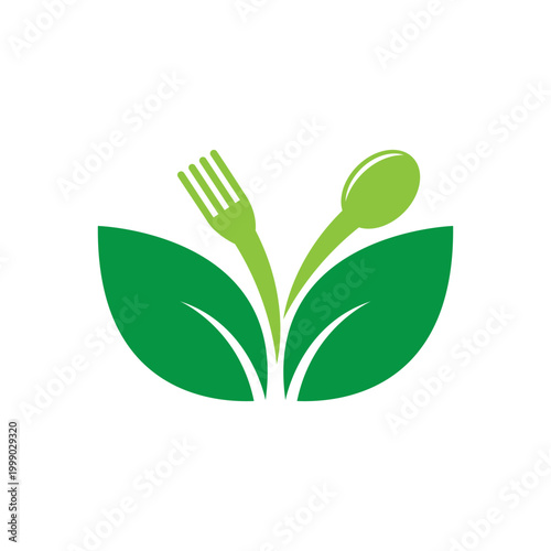 Green fork spoon and leaves