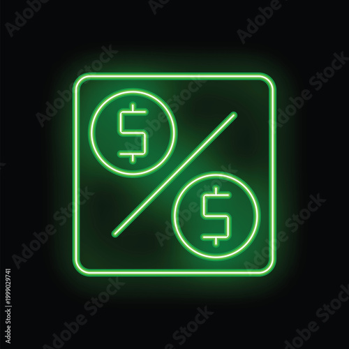 Green neon sign showing dollar currency exchange rate symbol on a black background