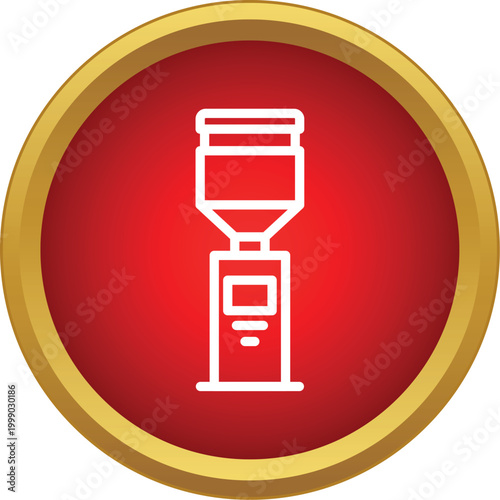 Water cooler dispenser icon on a red circle with a golden border