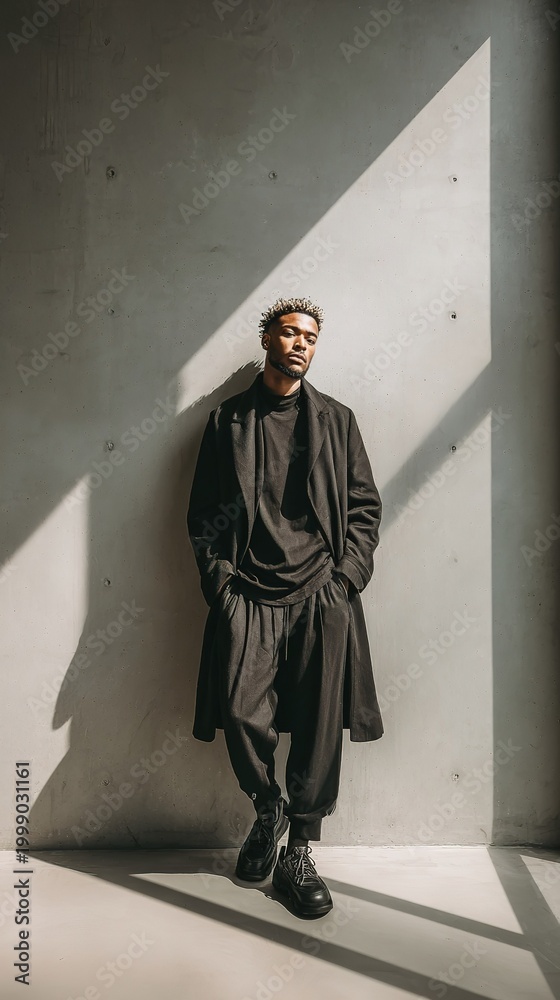 Naklejka premium Modern minimalist portrait of a Black man in urban fashion attire