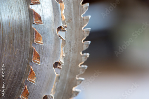 Konstfotografi Close-up of circular saw blades with sharp teeth