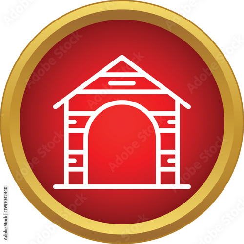 Doghouse icon on a red button symbolizing a home or shelter for pets
