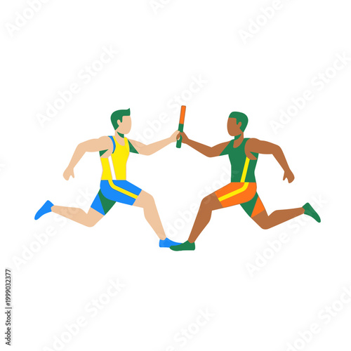 Athletes passing baton in relay race, teamwork, speed, competition, sprint