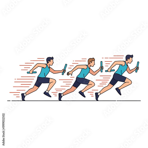 Athletes running relay race, passing baton, dynamic motion, sprint competition