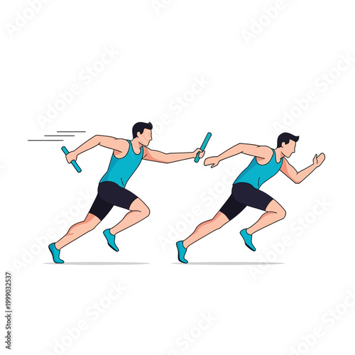 Athletes Running Relay Race, Passing Baton, Sports Competition, Teamwork, Sprinting