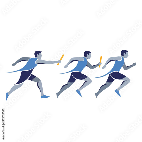 Athletes Running Relay Race, Passing Baton, Track and Field Competition