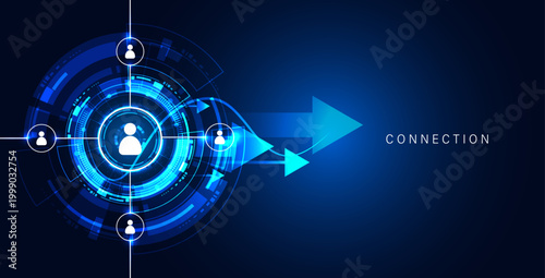 Canvas Print Digital connection vector concept with people icons and large blue arrows