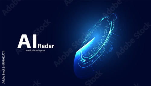 AI artificial intelligence radar vector interface in perspective view. Digital technology and scanning concept.