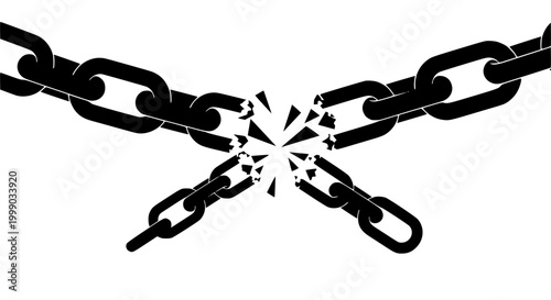 Broken metal chain silhouette representing freedom and liberation vector illustration