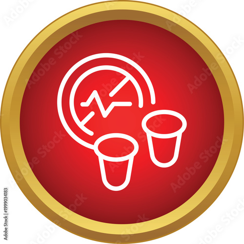 Line icon presenting a no caffeine symbol with heart rate and beverage cups