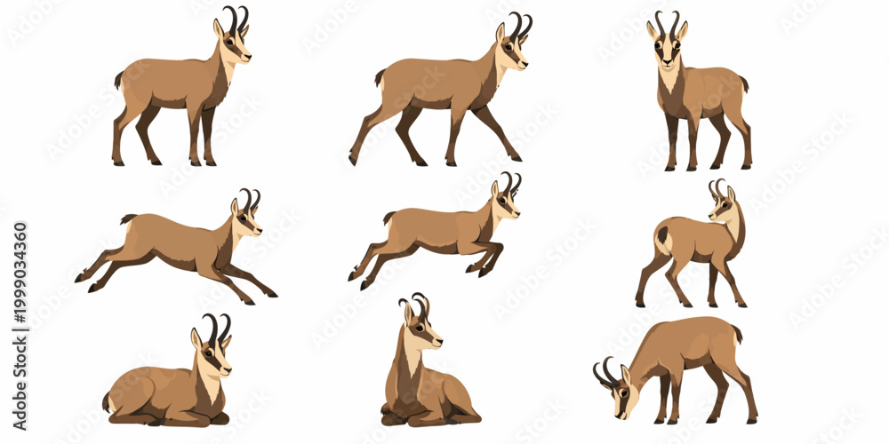 Naklejka premium Several deer are running and jumping in a natural landscape environment outdoors.