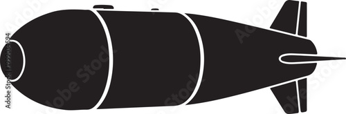 Black bomb icon, missile symbol, explosive sign, vector graphic